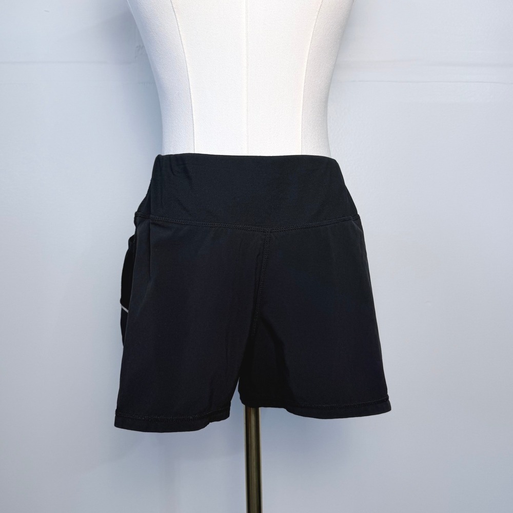 Athleta Women Black Active Running Shorts Medium Mesh Pockets Zipper Back Pocket